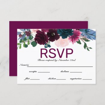 Floral Blooms Plum - Rsvp/dinner Choice Invitation by Midesigns55555 at Zazzle