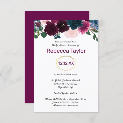 Floral Blooms Plum Vertical _ 3x5 Baby Shower Invitation