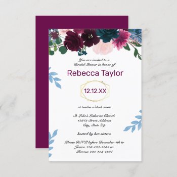 Floral Blooms Plum Vertical - 3x5 Bridal Shower Invitation by Midesigns55555 at Zazzle