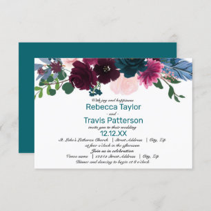 Floral Blooms Teal - 3x5 Wedding/Reception Invite
