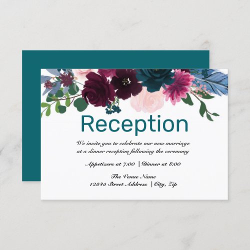 Floral Blooms Teal _ Reception Invitation