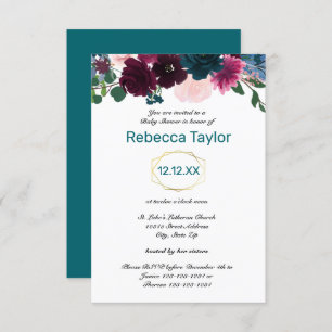 Floral Blooms Teal Vertical - 3x5 Baby Shower Invitation