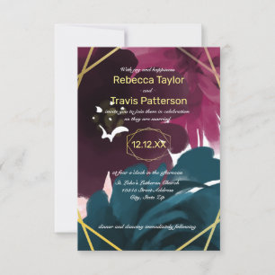 Floral Blooms Teal Watercolor - 3x5 Wedding Invite