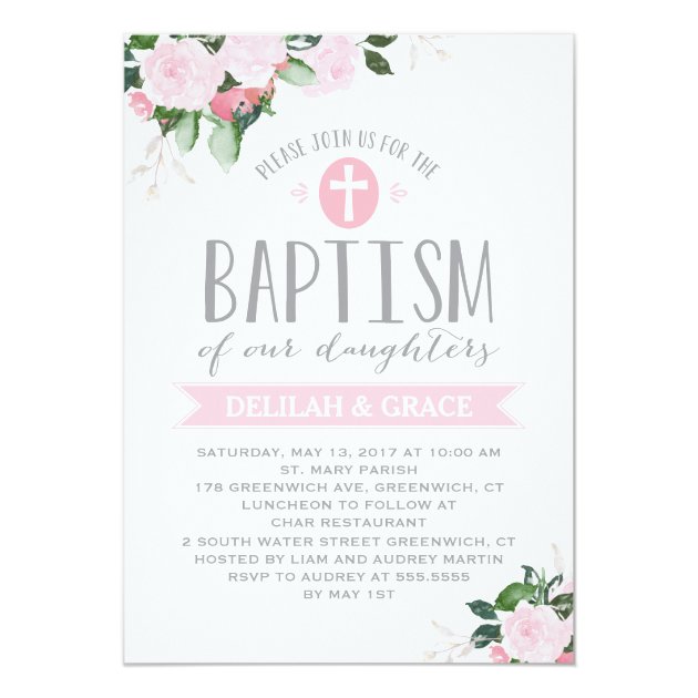 Floral Blooms | TWIN GIRLS Baptism Invitation