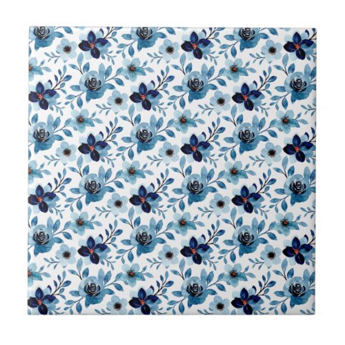 Floral blossom 425 x 425 blue rose wildflower ceramic tile