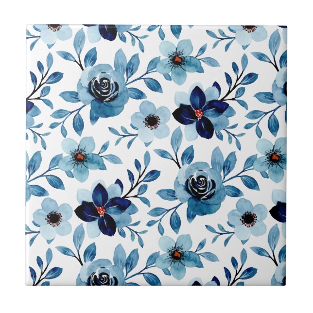 Floral blossom (4.25 x 4.25) blue summer flowers ceramic tile (Front)