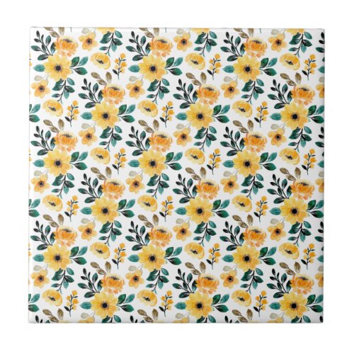 Floral blossom 425 x 425 small yellow daisy ceramic tile