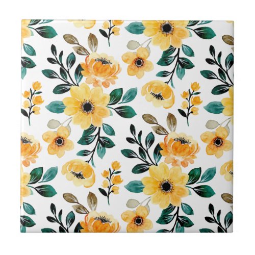 Floral blossom 425 x 425 yellow botanical chic ceramic tile