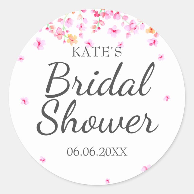 Floral Blossom Bridal Shower Favor Classic Round Sticker (Front)