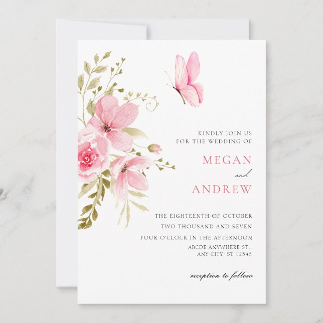 Floral blossom wedding invitation (Front)