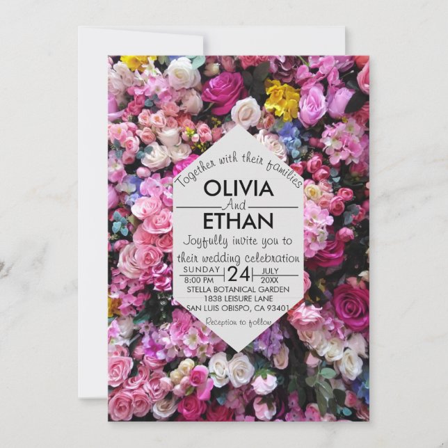 Floral blossoms colorful roses Wedding Invitation (Front)