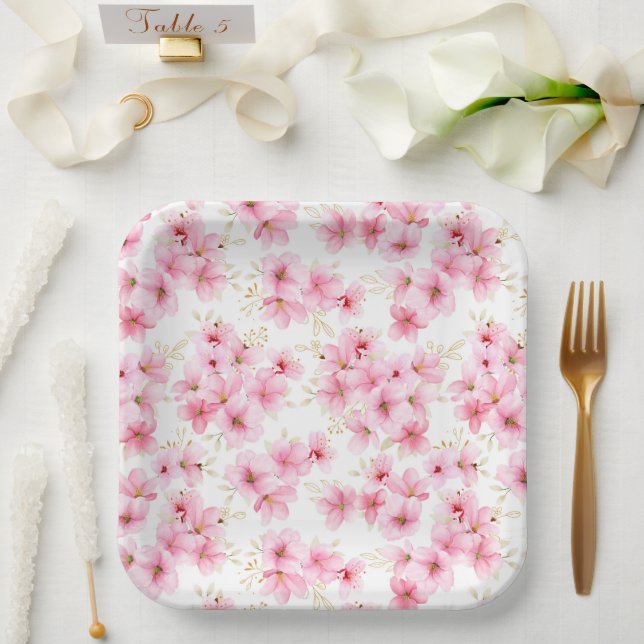 Floral Blossoms Print  Paper Plates (Wedding)
