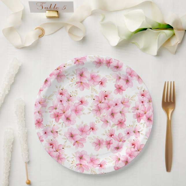Floral Blossoms Print  Paper Plates (Wedding)