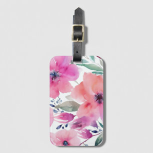 Floral Blossoms Watercolor Pink Flowers Painted Luggage Tag
