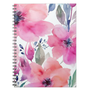 Floral Blossoms Watercolor Pink Flowers Painted Notebook