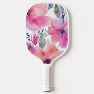 Floral Blossoms   Watercolor Pink Flowers Painted Pickleball Paddle