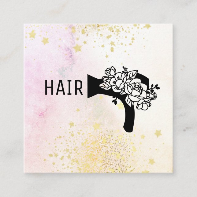 *~* Floral Blow Hair Dryer Flower Ombre Pastel AP6 Square Business Card (Front)