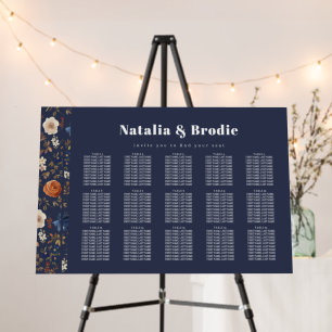 Floral Blue 15 Table Wedding Seating Chart Foam Board