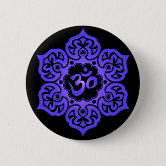 Floral Blue and Black Aum Design Pinback Button