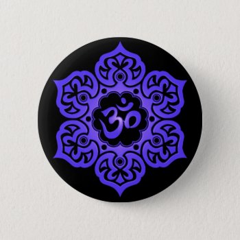 Floral Blue And Black Aum Design Pinback Button by JeffBartels at Zazzle