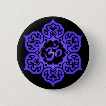 Floral Blue And Black Aum Design Pinback Button