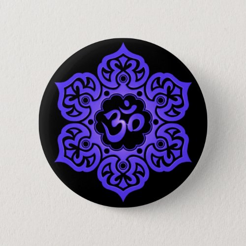 Floral Blue and Black Aum Design Pinback Button