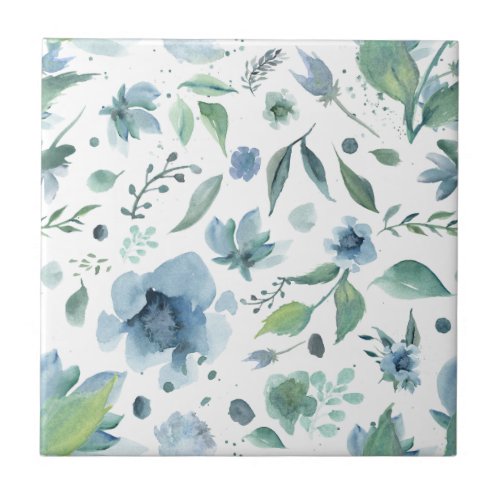 Floral Blue and Green Seamless Ceramic Tile