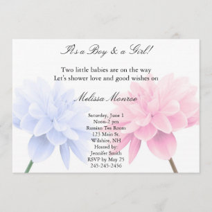 Floral Blue and Pink Twins Shower Invitation