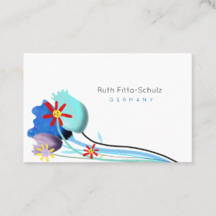 Floral Blue and White Business Card