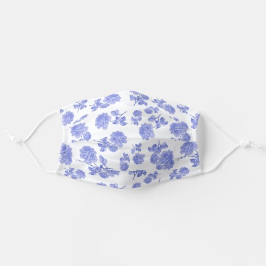 Floral Blue and White China Roses Flower Face Mask