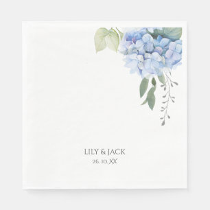 Floral Blue and White Hydrangea Wedding Napkins