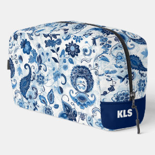 Floral Blue and White Paisley Monogram Personalize Dopp Kit