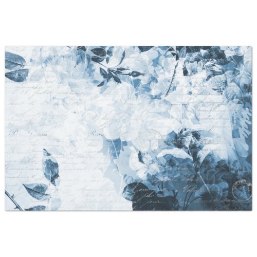Floral Blue and White Vintage Ephemera Decoupage 2 Tissue Paper