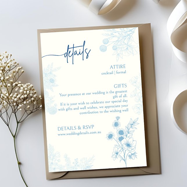Floral Blue and White Wedding Details and RSVP Card (Creator Uploaded)