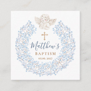 Floral Blue Baby Angel Cross Baptism Enclosure Card