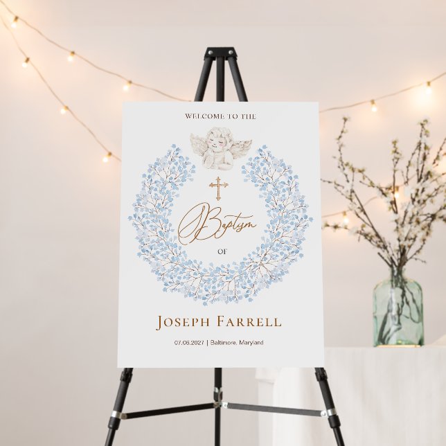Floral Blue Baby Angel Cross Baptism Foam Board (In Situ (Stand))