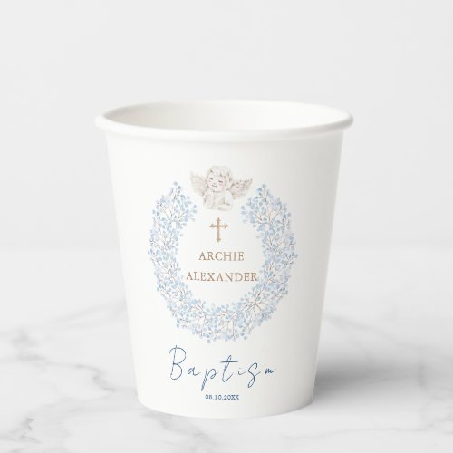Floral Blue Baby Angel Cross Baptism