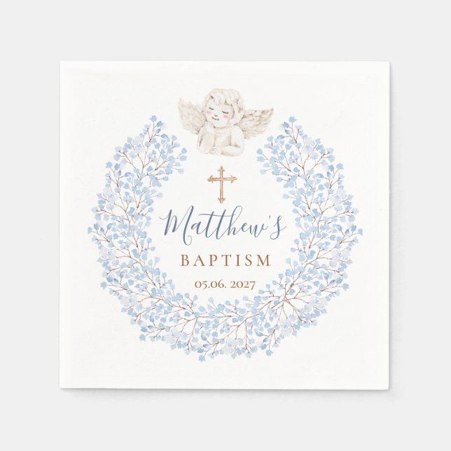 Floral Blue Baby Angel Cross Napkins (Front)