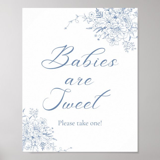 Floral Blue Baby Shower Favor Poster (Front)