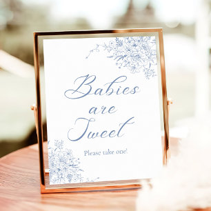 Floral Blue Baby Shower Favor Poster