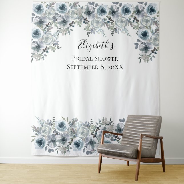 Floral Blue  Backdrop Photo Prop Bridal Shower  (In Situ)