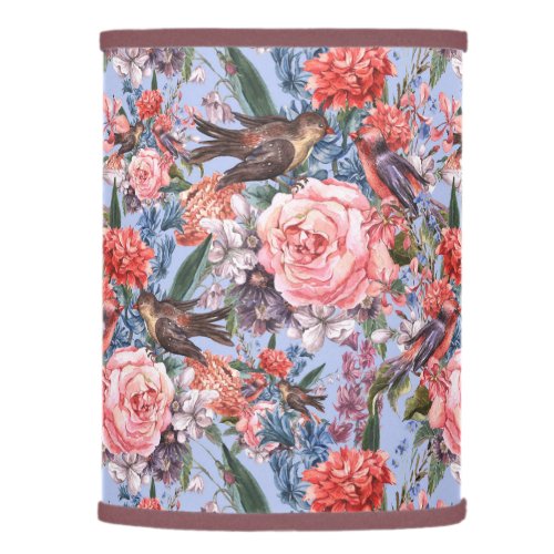 Floral Blue Background Roses Hyacinth Wild Flowers Lamp Shade