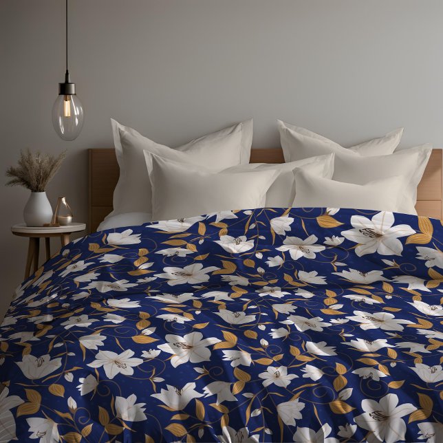 Floral Blue Beige Lily Botanical Pattern   Duvet Cover (Creator Uploaded)