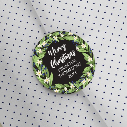 Floral Blue Berry Greenery Wreath Merry Christmas Classic Round Sticker
