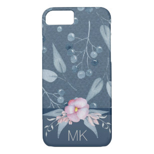 Floral Blue Berry Watercolor with Monogram iPhone 8/7 Case