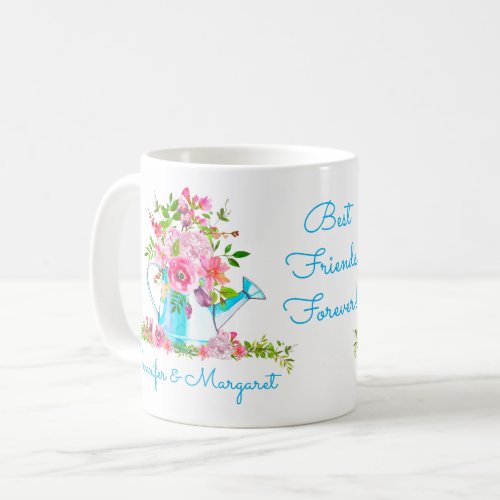 Floral Blue Best Friends Custom Saying BFF Coffee Mug