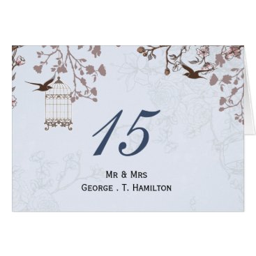 floral blue bird cage, love birds table numbers