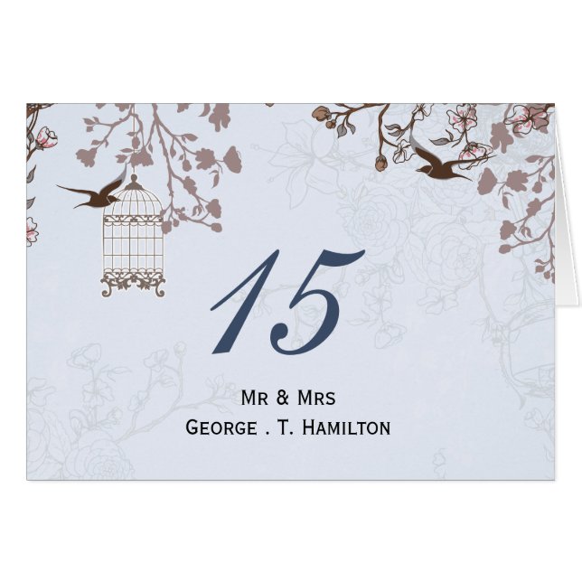 floral blue bird cage, love birds table numbers (Front Horizontal)