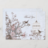 Floral blue bird cage, love birds Thank You Invitation (Front/Back)