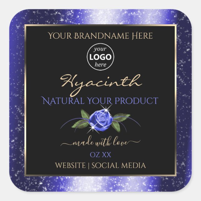 Floral Blue Black Product Label Glitter Stars Logo (Front)